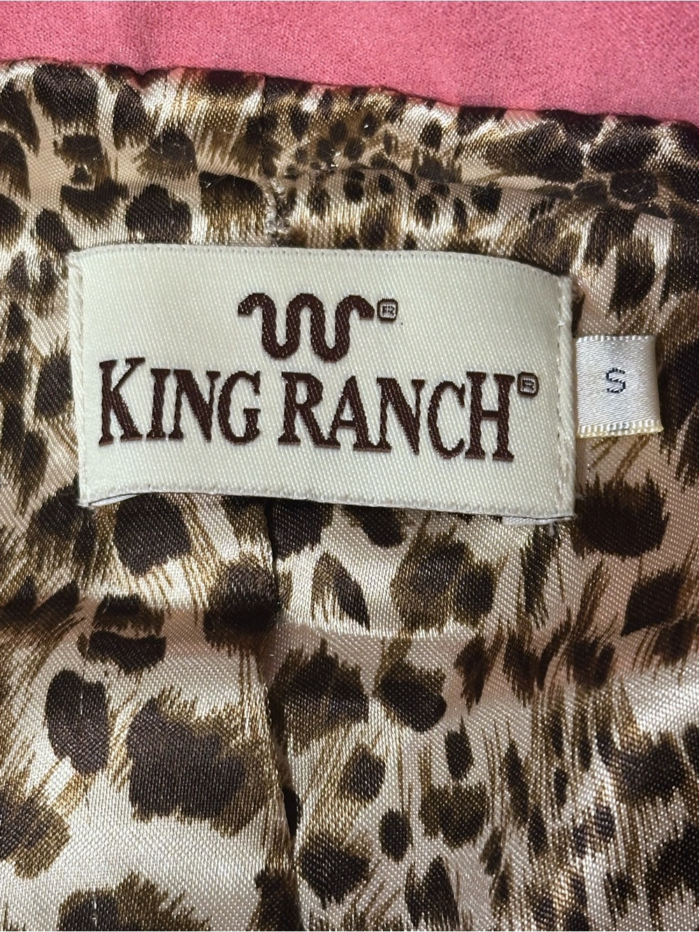 King Ranch Linen Blend Pink Contrast Trim Leopard Lined Blazer Small - Picture 4 of 4